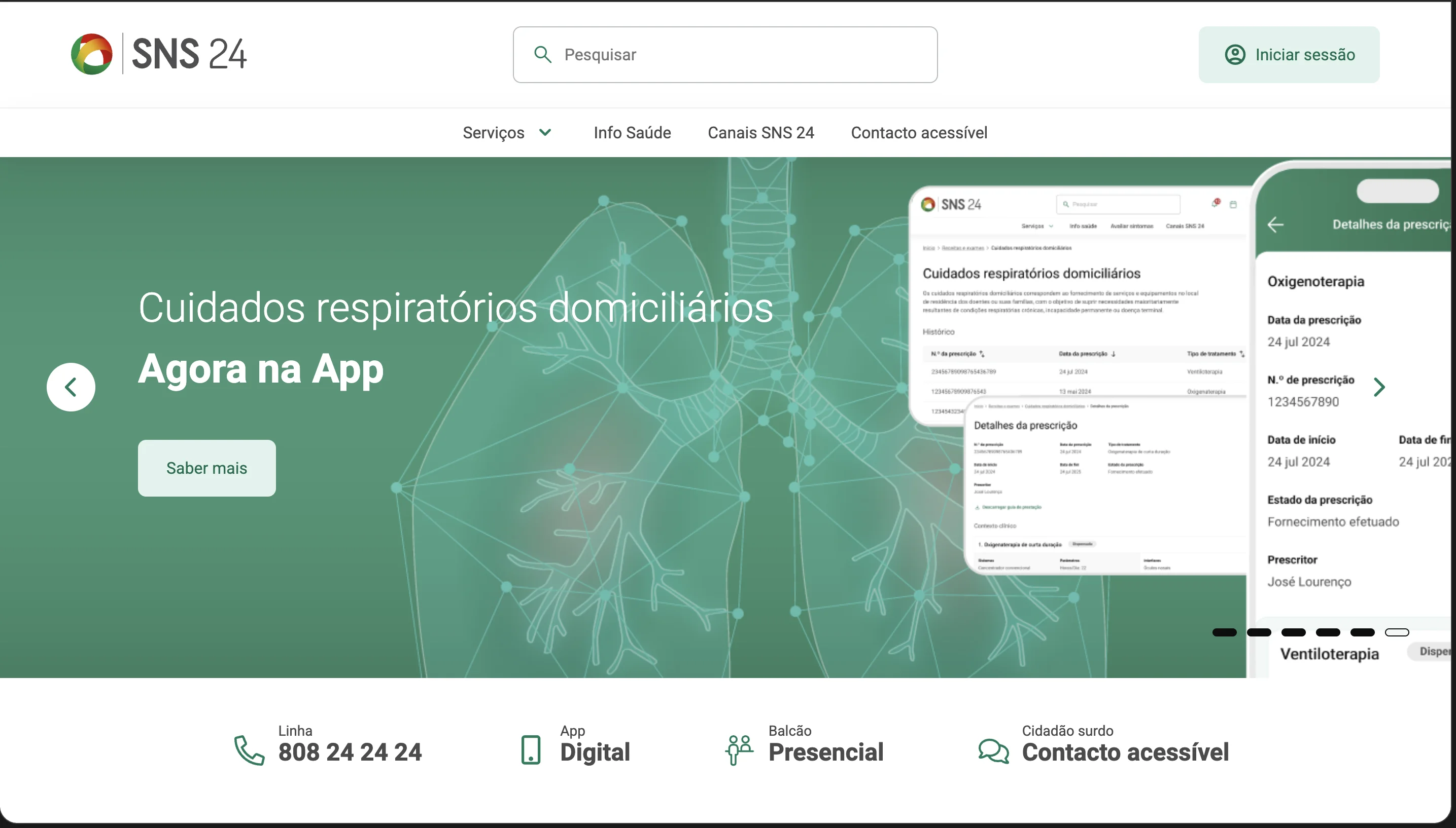 Página principal de la plataforma pública de salud SNS24